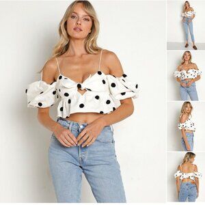 BNWT For Love & Lemons White Polka Dot Abigail Crop Top